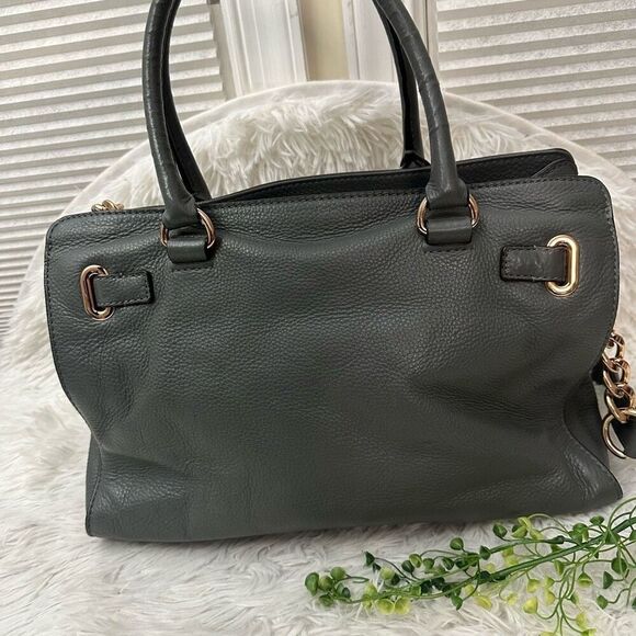 Michael Kors Classic Hamilton Gray Pebbled Leather Shoulder/Hand Satchel Large - Picture 6 of 10